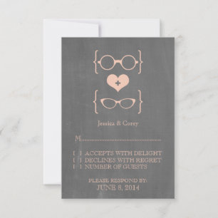 Peach Geeky Glasses Chalkboard Response Card RSVP Karte