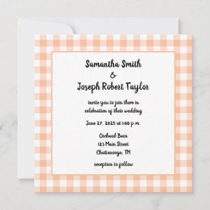 Peach Gingham Country Wedding Einladung