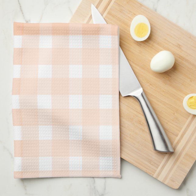 Peach Gingham Kitchtuch Geschirrtuch (Viertel Falte)
