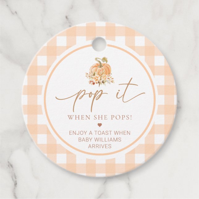 Peach Gingham Pumpkin Pop It, wenn sie Pop Geschenkanhänger (Vorderseite)