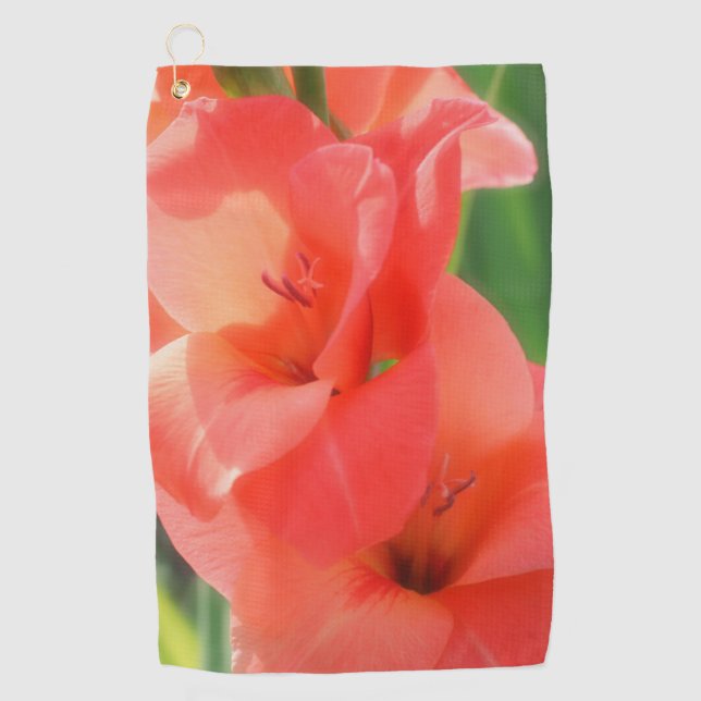 Peach Gladiolas Blume Golfhandtuch (Vorderseite)