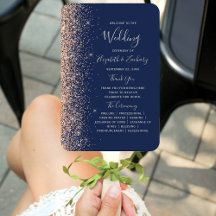 Peach Glitzer Edge Navy Blue Wedding Program