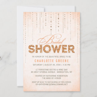 Peach Glitzer Look Bridal Dusche Einladung