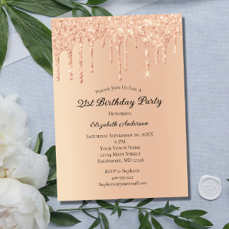 Peach Glitzer Tropfens Trendy Glam 21. Geburtstag Einladung