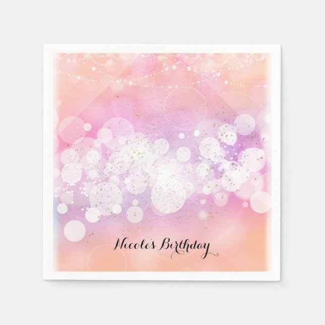 Peach Glow Sparkle Lights Glam Geburtstagsparty Serviette (Vorderseite)