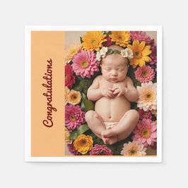 Peach Glückwünsche neue Baby-Foto-Party-Papier Serviette