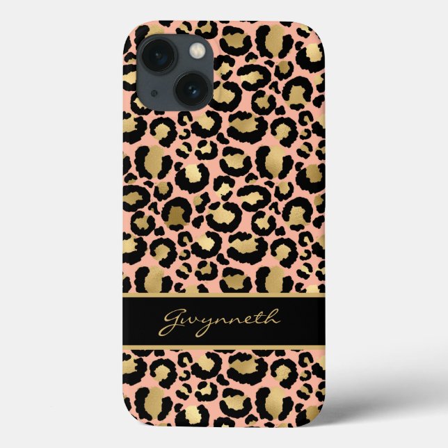 Peach Gold Black Leopard Print mit Ihrem Namen Case-Mate iPhone Hülle (Rückseite)
