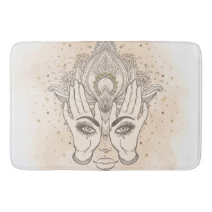 Peach & Gold Boho Lotus Blume Schönheit Badematte