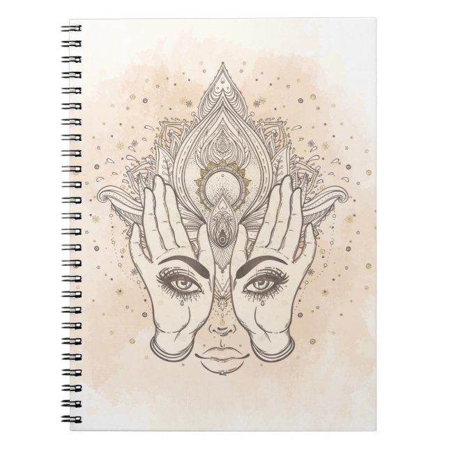 Peach & Gold Boho Lotus Blume Schönheit Notizblock (Vorderseite)