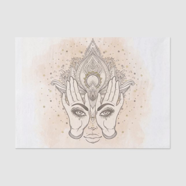 Peach & Gold Boho Lotus Blume Schönheit Seidenpapier (Vorderseite)