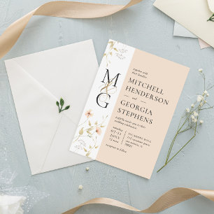 Peach & Gold Delicate Watercolor Flower Wedding Einladung