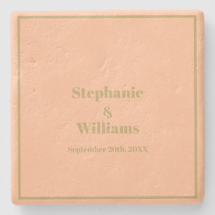 Peach Gold Elegante Einfache Bezeichnung Hochzeits Steinuntersetzer