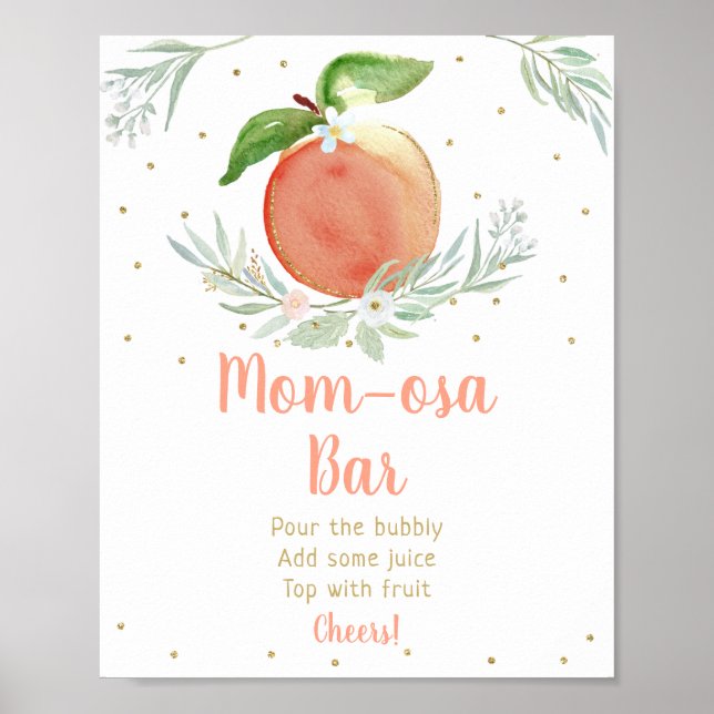 Peach Gold Floral Baby Dusche Mimosa Bar Sign Poster (Vorne)