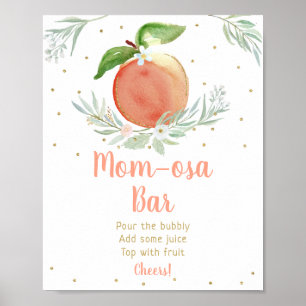 Peach Gold Floral Baby Shower Mimosa Bar Sign Poster