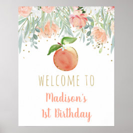 Peach Gold Floral Geburtstag Willkommen Poster