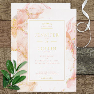 Peach & Gold Foil Marbleized Wedding Einladung