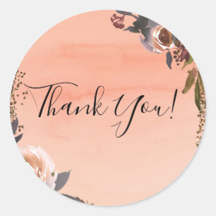 Peach & Gold Glitzer Blumenladen Modernes Brautpar Runder Aufkleber