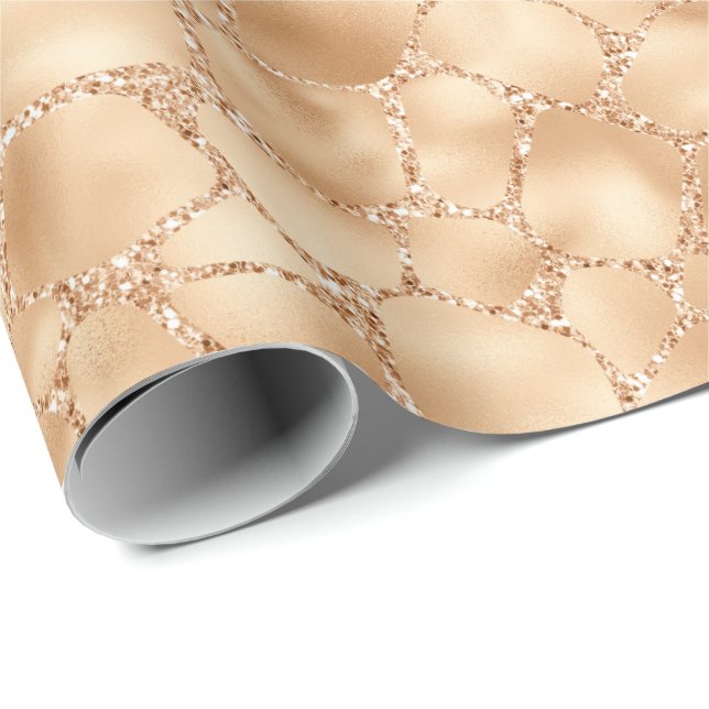 Peach Gold Glitzer Glam Sparkle Giraffe Drucken Geschenkpapier (Rolleneckpunkt)