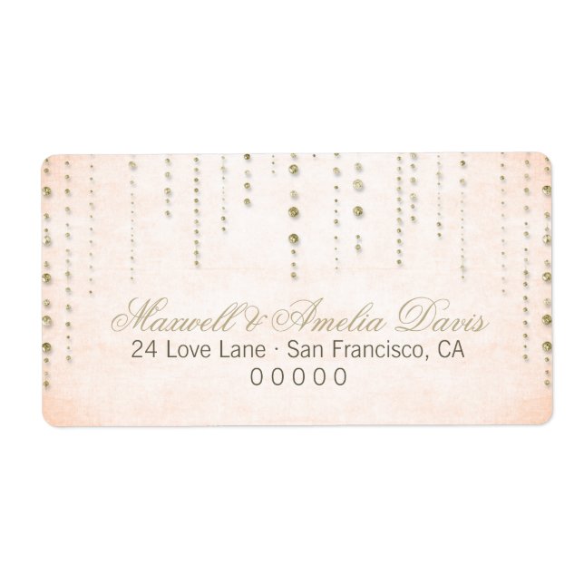 Peach & Gold Glitzer Look Hochzeitadressen-Labels (Vorne)