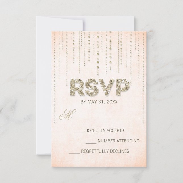 Peach & Gold Glitzer Look Hochzeitkarte RSVP Karte (Vorderseite)