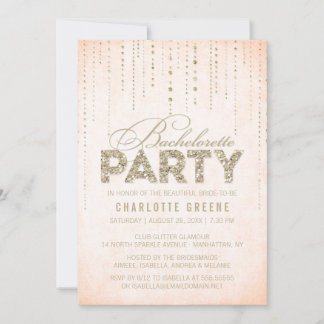 Peach & Gold Glitzer Look Junggeselinnen-Abschied Einladung