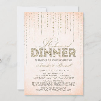 Peach & Gold Glitzer Look Probe Dinner einladen Einladung