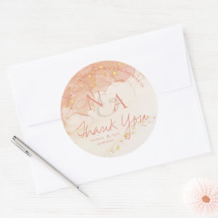 Peach Gold Marmor Niedlich Monogram Wedding Vielen Runder Aufkleber