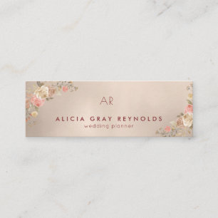 Peach Gold Monogram Elegant Floral Wedding Planner Mini Visitenkarte
