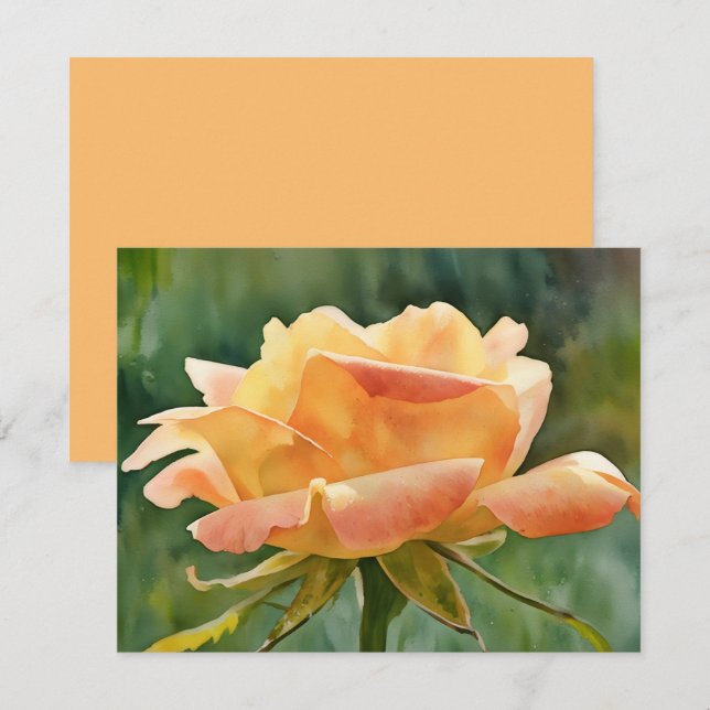 Peach Gold Rose Flower Art Note Card Set Mitteilungskarte (Vorne/Hinten)