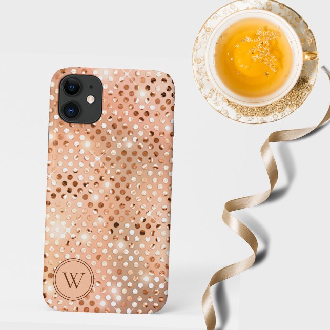 Peach & Gold Shimmer Monogramm Case-Mate iPhone Hülle (Von Creator hochgeladen)