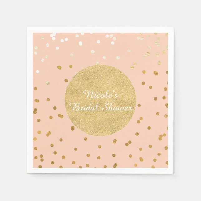Peach & Gold Shiny Confetti Dots Chic Modern Serviette (Vorderseite)
