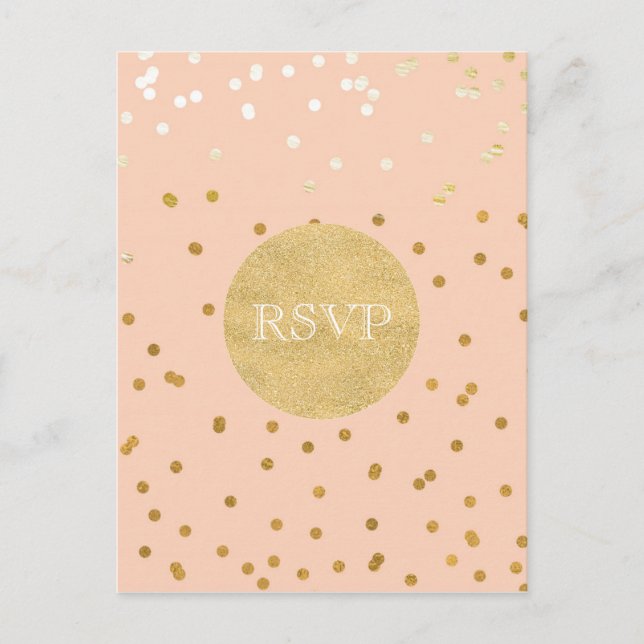 Peach & Gold Shiny Confetti Dots Chic Moderne UAWG Einladungspostkarte (Vorderseite)
