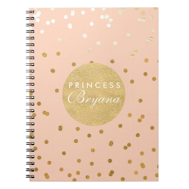 Peach & Gold Shiny Confetti Dots Modernes Notebook Notizblock (Vorderseite)