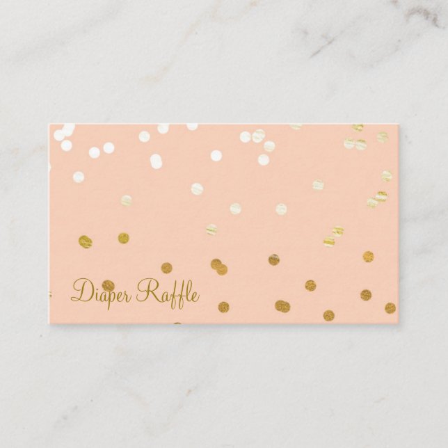 Peach & Gold Shiny Confetti Dots Windel Raffle Begleitkarte (Vorderseite)