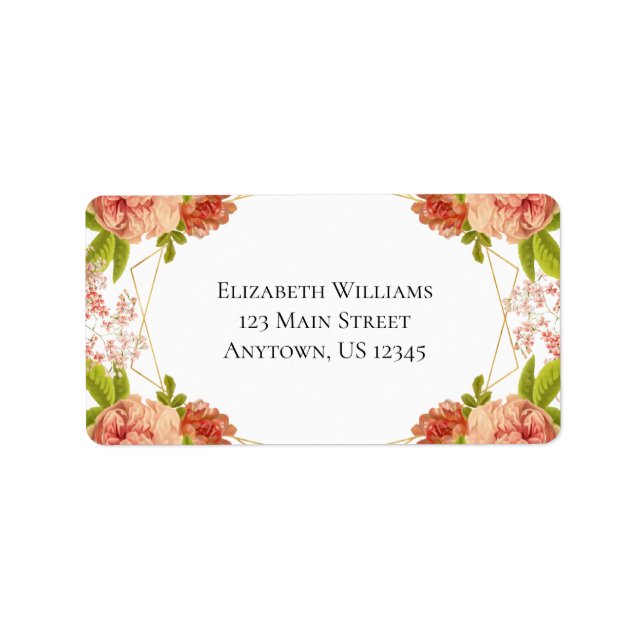 Peach Gold Wasserfarbe Blume Rücksendeadresse Adressaufkleber (Vorne)