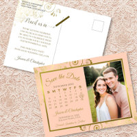Peach & Gold Wedding Save the Date Calendar Foto