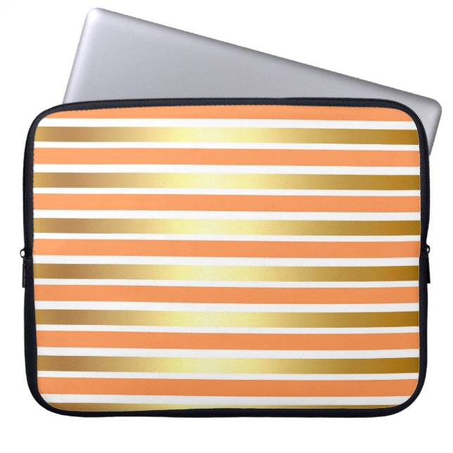PEACH GOLD WHITE SHINY STRIPES LAPTOPSCHUTZHÜLLE (Vorderseite)