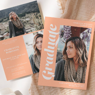 Peach graduate Script 3 Foto Abschluss Einladung