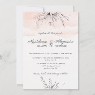 Peach & gray florale romantische Hochzeit Einladung