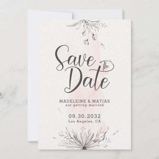 Peach & gray florale romantische Hochzeit Save The Date (Vorderseite)
