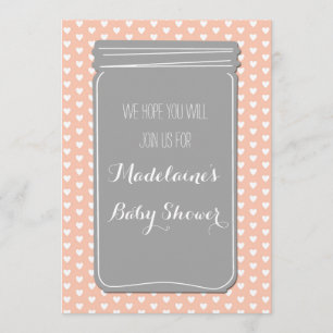 Peach Gray Hearts Mason Jar Baby Dusche Einladung