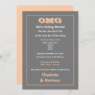 Peach Gray Informal Funny Wedding Einladung