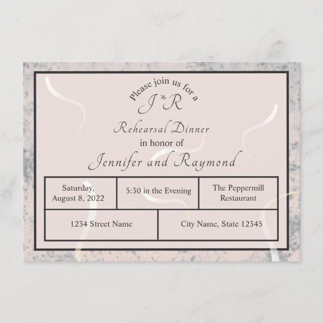 Peach & Gray Marble Monogrammierte Probe Dinner Begleitkarte (Vorderseite)