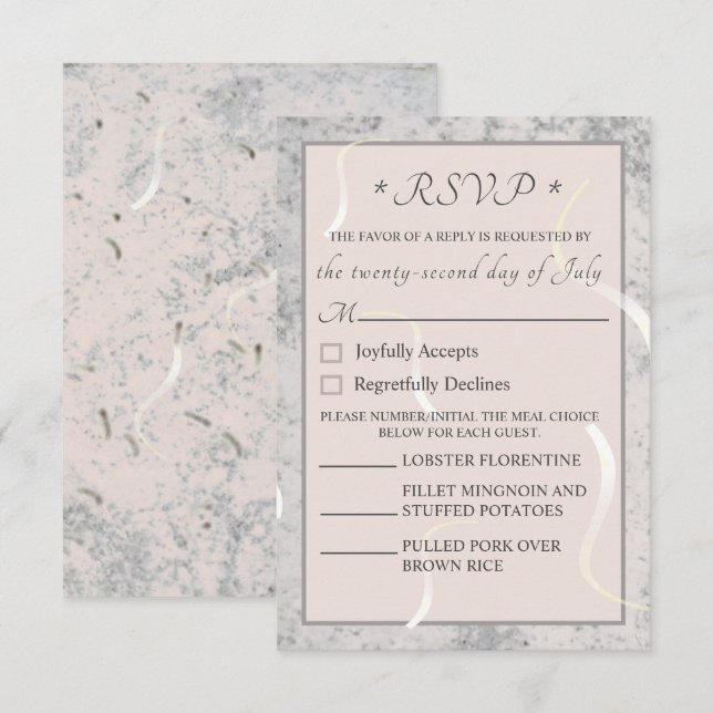 Peach & Gray Marble Monogrammierte RSVP-Karte RSVP Karte (Vorne/Hinten)
