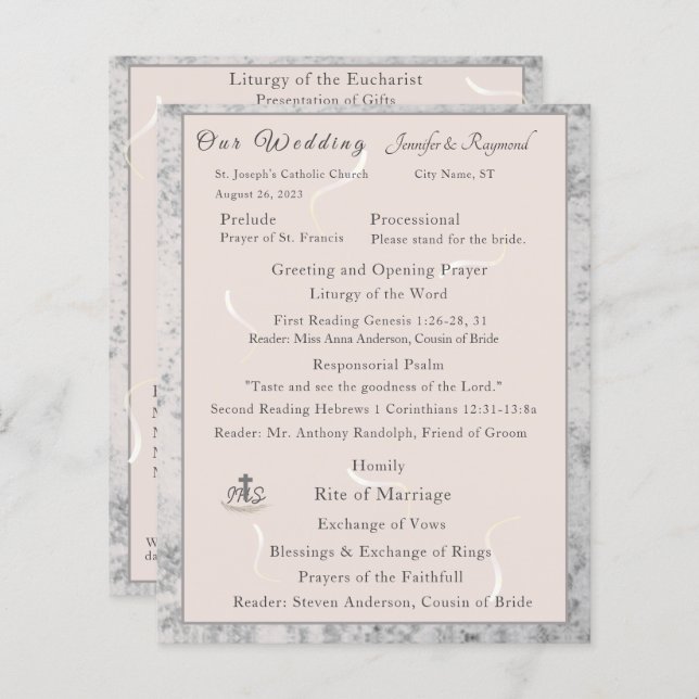 Peach & Gray Marble Nuptial Mass Program (Vorne/Hinten)
