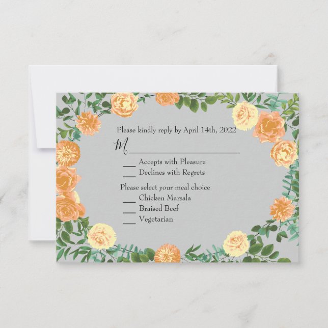 Peach Gray Wedding Spring Floral Einladung (Vorderseite)