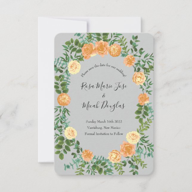 Peach Gray Wedding Spring Floral Einladung (Vorderseite)