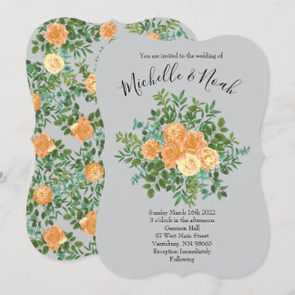 Peach Gray Wedding Spring Floral Einladung