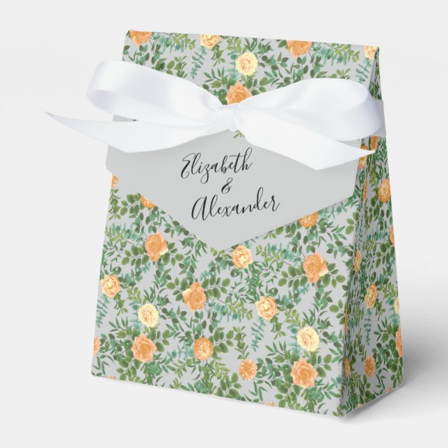 Peach Gray Wedding Spring Floral Geschenkschachtel (Vorderseite)