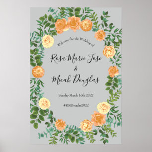Peach Gray Wedding Spring Floral Poster